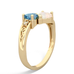 Blue Topaz Snuggling Hearts 14K Yellow Gold ring R2178