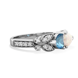 Blue Topaz Diamond Butterflies 14K White Gold ring R5601