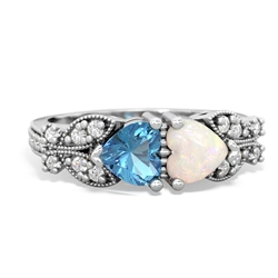 Blue Topaz Diamond Butterflies 14K White Gold ring R5601