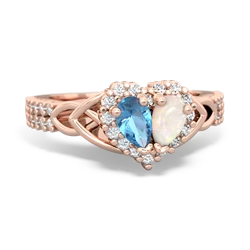 Blue Topaz Celtic Knot Two Hearts As One 14K Rose Gold ring R2644HRT