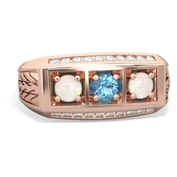 Blue Topaz Three Stone Tire Tread Men's 14K Rose Gold ring R0520