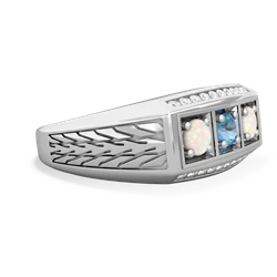 Blue Topaz Three Stone Tire Tread Men's 14K White Gold ring R0520