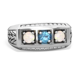 Blue Topaz Three Stone Tire Tread Men's 14K White Gold ring R0520