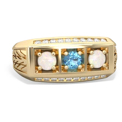 Blue Topaz Three Stone Tire Tread Men's 14K Yellow Gold ring R0520