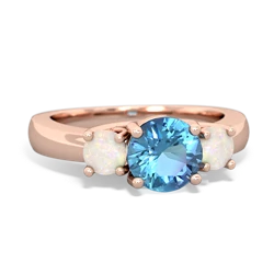 Blue Topaz Three Stone Round Trellis 14K Rose Gold ring R4018