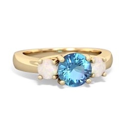 Blue Topaz Three Stone Round Trellis 14K Yellow Gold ring R4018