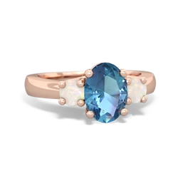 Blue Topaz Three Stone Oval Trellis 14K Rose Gold ring R4024