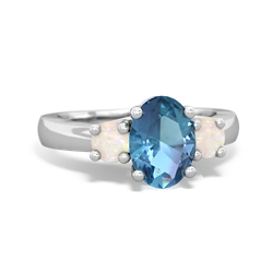 Blue Topaz Three Stone Oval Trellis 14K White Gold ring R4024