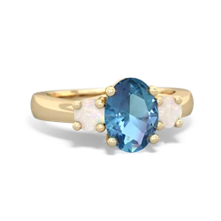 Blue Topaz Three Stone Oval Trellis 14K Yellow Gold ring R4024