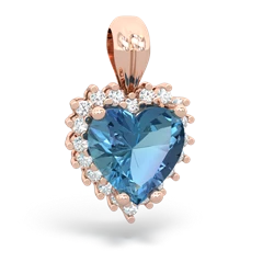 Blue Topaz Sparkling Halo Heart 14K Rose Gold pendant P0391