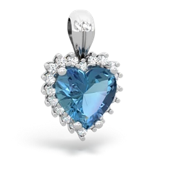 Blue Topaz Sparkling Halo Heart 14K White Gold pendant P0391