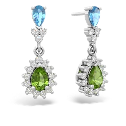 Blue Topaz Halo Pear Dangle 14K White Gold earrings E1882