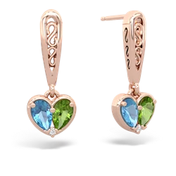 Blue Topaz Filligree Heart 14K Rose Gold earrings E5070