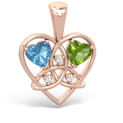 Blue Topaz Celtic Trinity Heart 14K Rose Gold pendant P5331