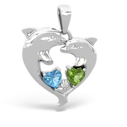 Blue Topaz Dolphin Heart 14K White Gold pendant P5820