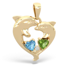 Blue Topaz Dolphin Heart 14K Yellow Gold pendant P5820