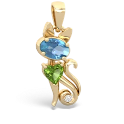 Blue Topaz Kitten 14K Yellow Gold pendant P5780