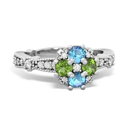 Blue Topaz Sparkling Tiara Cluster 14K White Gold ring R26293RD