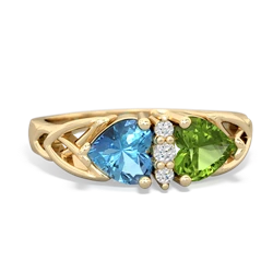 Blue Topaz Celtic Knot Double Heart 14K Yellow Gold ring R5040