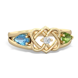 Blue Topaz Hearts Intertwined 14K Yellow Gold ring R5880