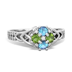 Blue Topaz Celtic Knot Cluster Engagement 14K White Gold ring R26443RD