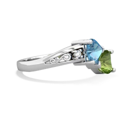 Blue Topaz Snuggling Hearts 14K White Gold ring R2178