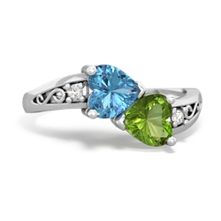 Blue Topaz Snuggling Hearts 14K White Gold ring R2178