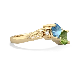 Blue Topaz Snuggling Hearts 14K Yellow Gold ring R2178