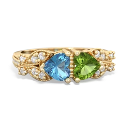 Blue Topaz Diamond Butterflies 14K Yellow Gold ring R5601