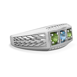 Blue Topaz Three Stone Tire Tread Men's 14K White Gold ring R0520