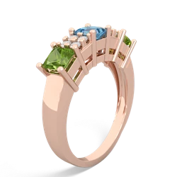 Blue Topaz Three Stone Diamond Cluster 14K Rose Gold ring R2592