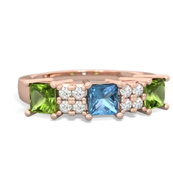 Blue Topaz Three Stone Diamond Cluster 14K Rose Gold ring R2592