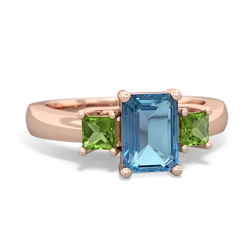 Blue Topaz Three Stone Emerald-Cut Trellis 14K Rose Gold ring R4021