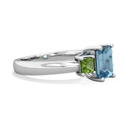 Blue Topaz Three Stone Emerald-Cut Trellis 14K White Gold ring R4021