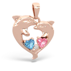 Blue Topaz Dolphin Heart 14K Rose Gold pendant P5820