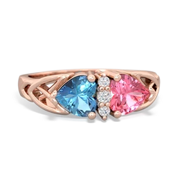 Blue Topaz Celtic Knot Double Heart 14K Rose Gold ring R5040