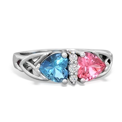 Blue Topaz Celtic Knot Double Heart 14K White Gold ring R5040