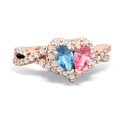 Blue Topaz Diamond Twist 'One Heart' 14K Rose Gold ring R2640HRT