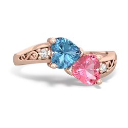 Blue Topaz Snuggling Hearts 14K Rose Gold ring R2178