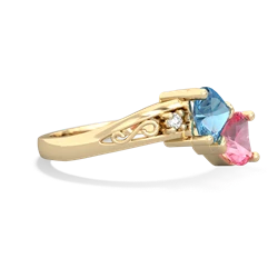 Blue Topaz Snuggling Hearts 14K Yellow Gold ring R2178