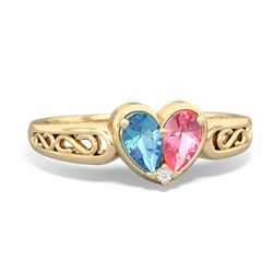 Blue Topaz Filligree 'One Heart' 14K Yellow Gold ring R5070