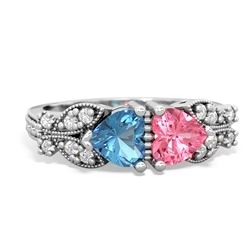 Blue Topaz Diamond Butterflies 14K White Gold ring R5601