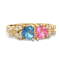 Blue Topaz Diamond Butterflies 14K Yellow Gold ring R5601