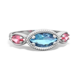 Blue Topaz Milgrain Marquise 14K White Gold ring R5700