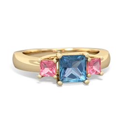 Blue Topaz Three Stone Trellis 14K Yellow Gold ring R4015