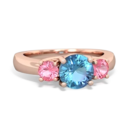 Blue Topaz Three Stone Round Trellis 14K Rose Gold ring R4018