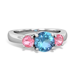 Blue Topaz Three Stone Round Trellis 14K White Gold ring R4018