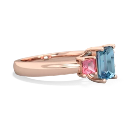 Blue Topaz Three Stone Emerald-Cut Trellis 14K Rose Gold ring R4021