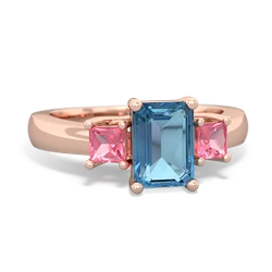 Blue Topaz Three Stone Emerald-Cut Trellis 14K Rose Gold ring R4021