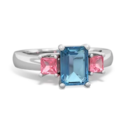 Blue Topaz Three Stone Emerald-Cut Trellis 14K White Gold ring R4021